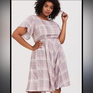 Torrid Lilac‎ Purple & Blush Pink Plaid Challis Skater Dress
